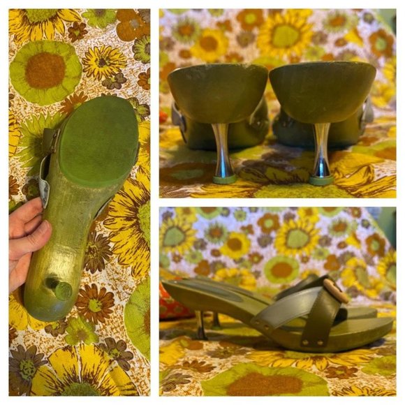 Funky and Unique Y2K Wooden Sandals with Kitten Heel by Pazzo - Picture 4 of 4